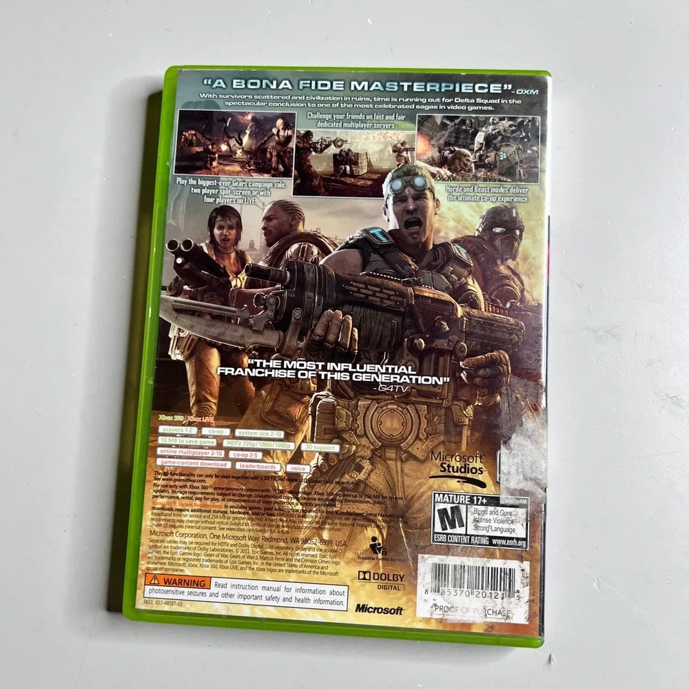 Gears of War 3 Xbox 360 Microsoft Studios‎ Epic Games Third Person Shooter GOW3